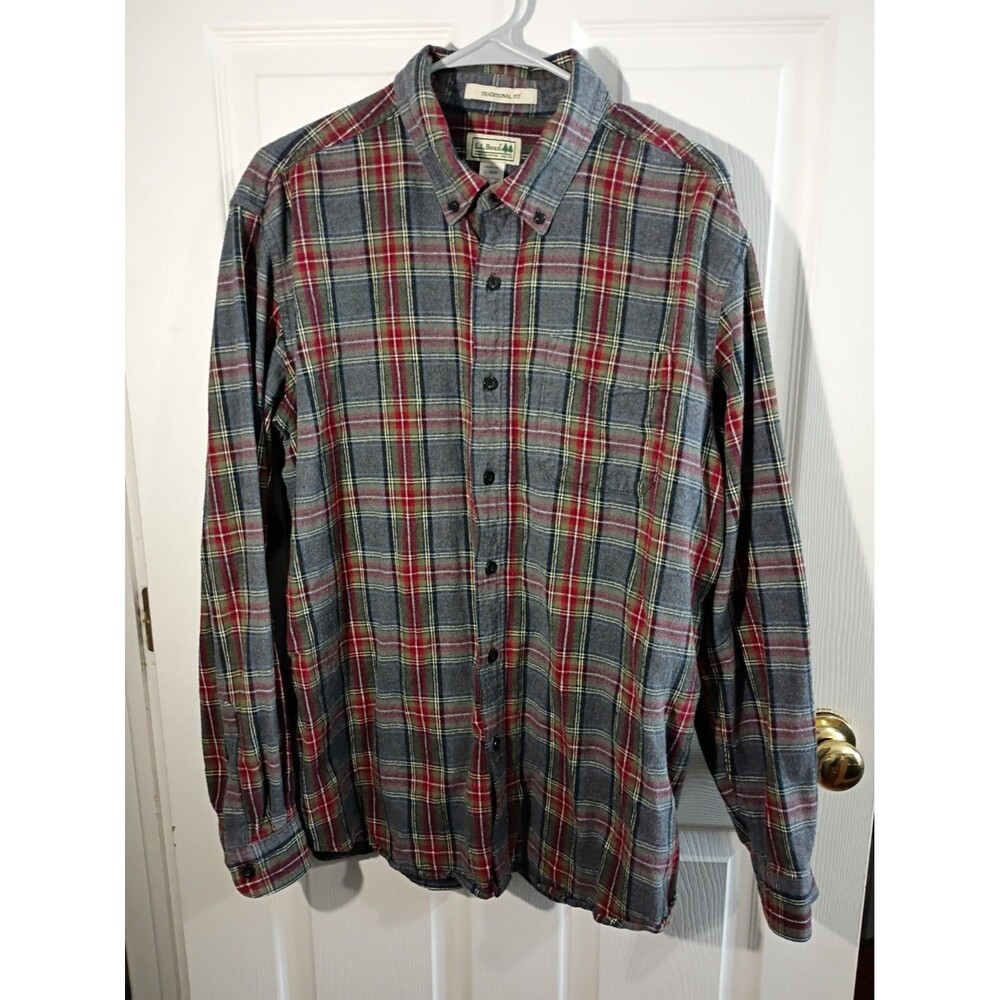 L.L. Bean Men's L Traditional Plaid Collared Button Flannel Plaid Shirt outdoor